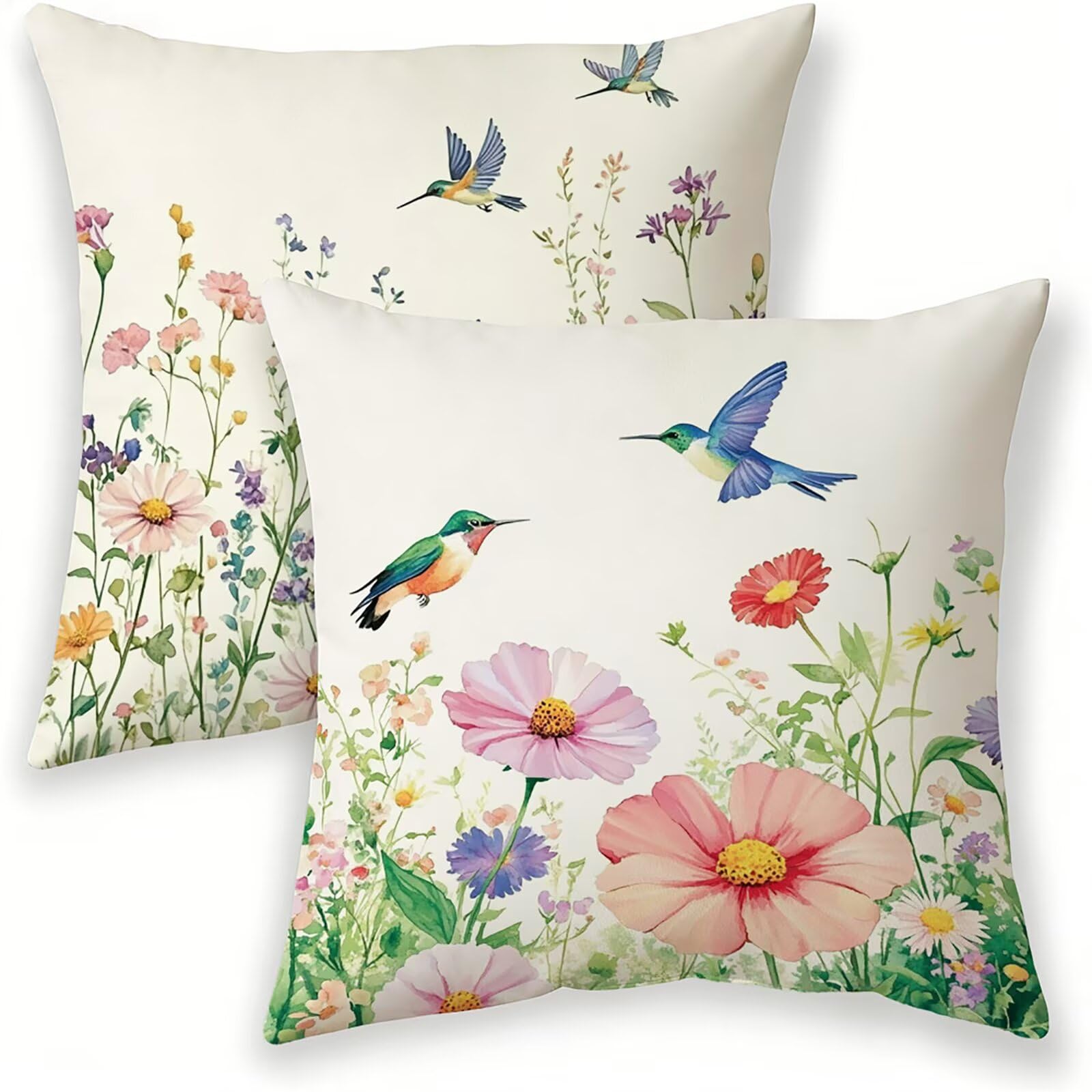 Housse de coussin 45x45 cm en lin avec motif fleurs sauvages pour canapé de salon