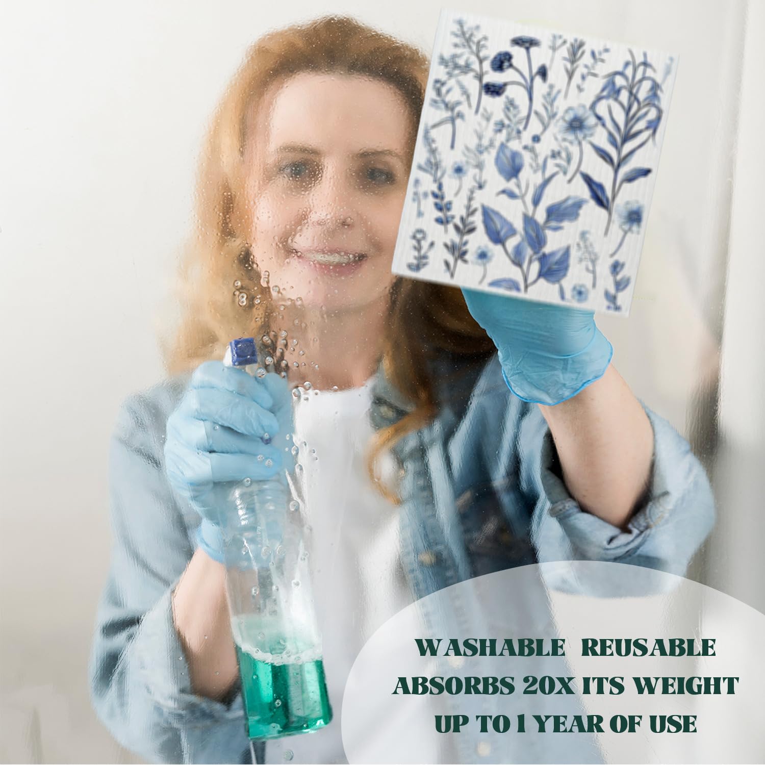 Paños de cocina suecos de flores de primavera para cocina, paños de limpieza suecos azules para flores, toallas de papel reutilizables de papaya, paquete de 4 paños de cocina para cocina,