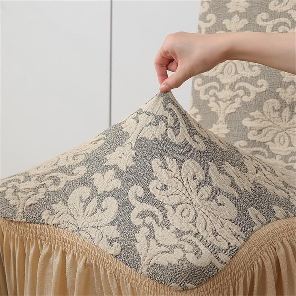 Housses De Chaises De Salle À Manger Élégantes en Jacquard avec Volants Protections De Chaises Style Campagnard Housses Extensibles pour Chaises Parsons pour Mariages, Hôtels(Yellow,6PCS)