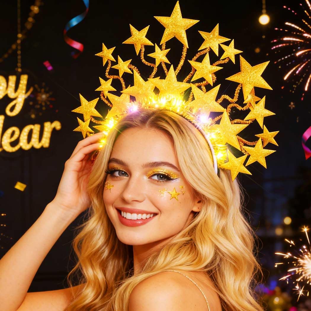 CAKURE Light Up Star Headband Christmas Star Headbands Holiday Gold Star Hair Accessories for Women and Girls - Image 5