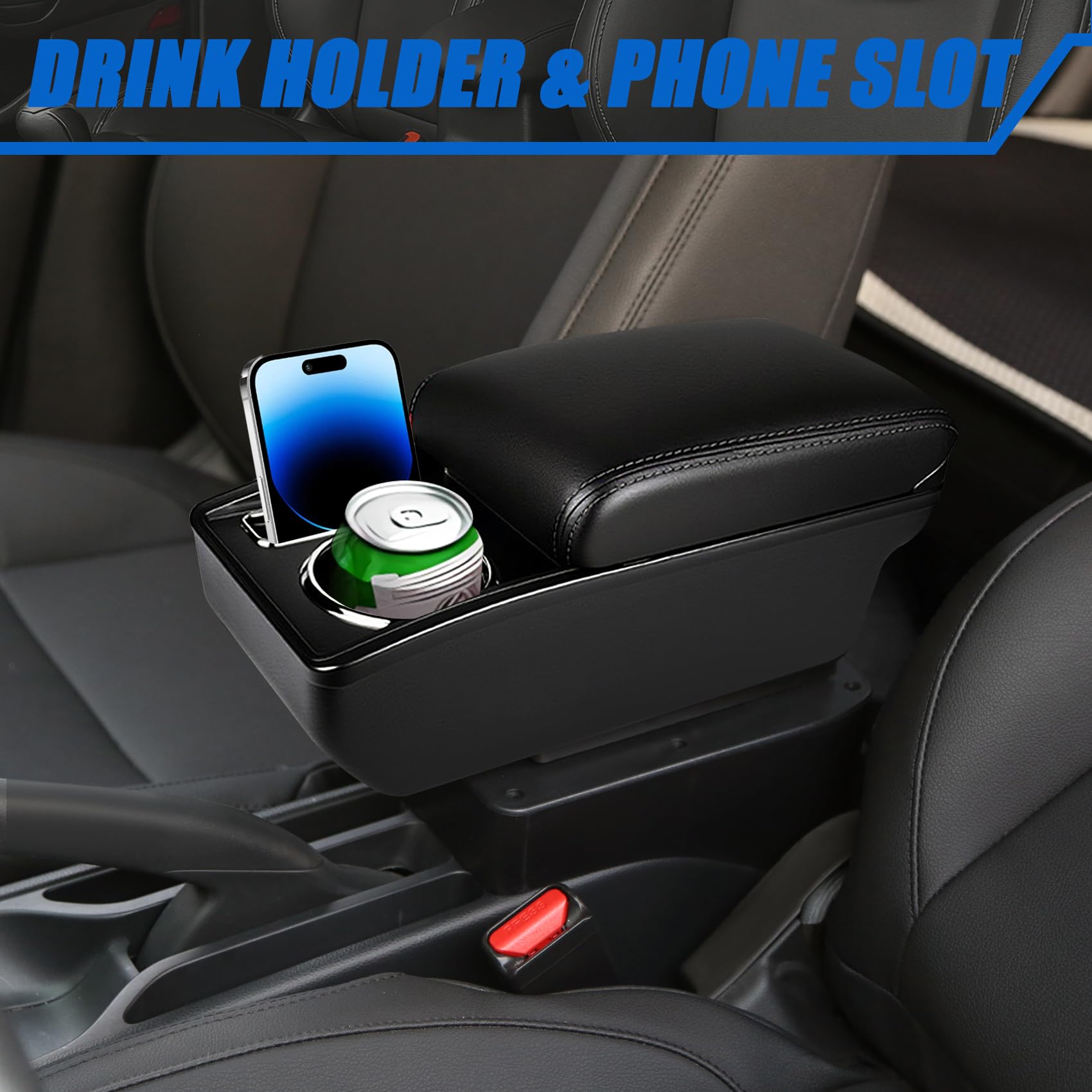 Coche Apoyabrazos para Peugeot Partner Tepee Reposabrazos Central con Compartimento y Portabebidas Tapizado Acolchado Instalación Fácil