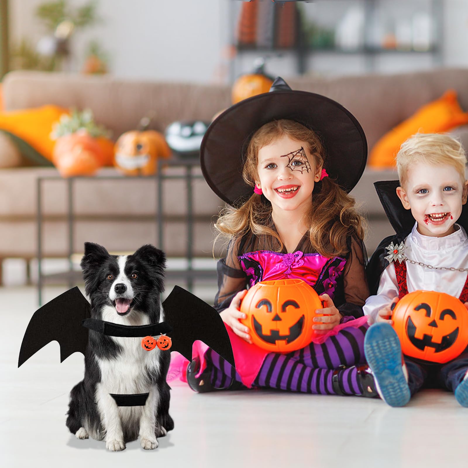 Costume da Pipistrello Halloween per Cane Gatto Nero Regolabile con Campana