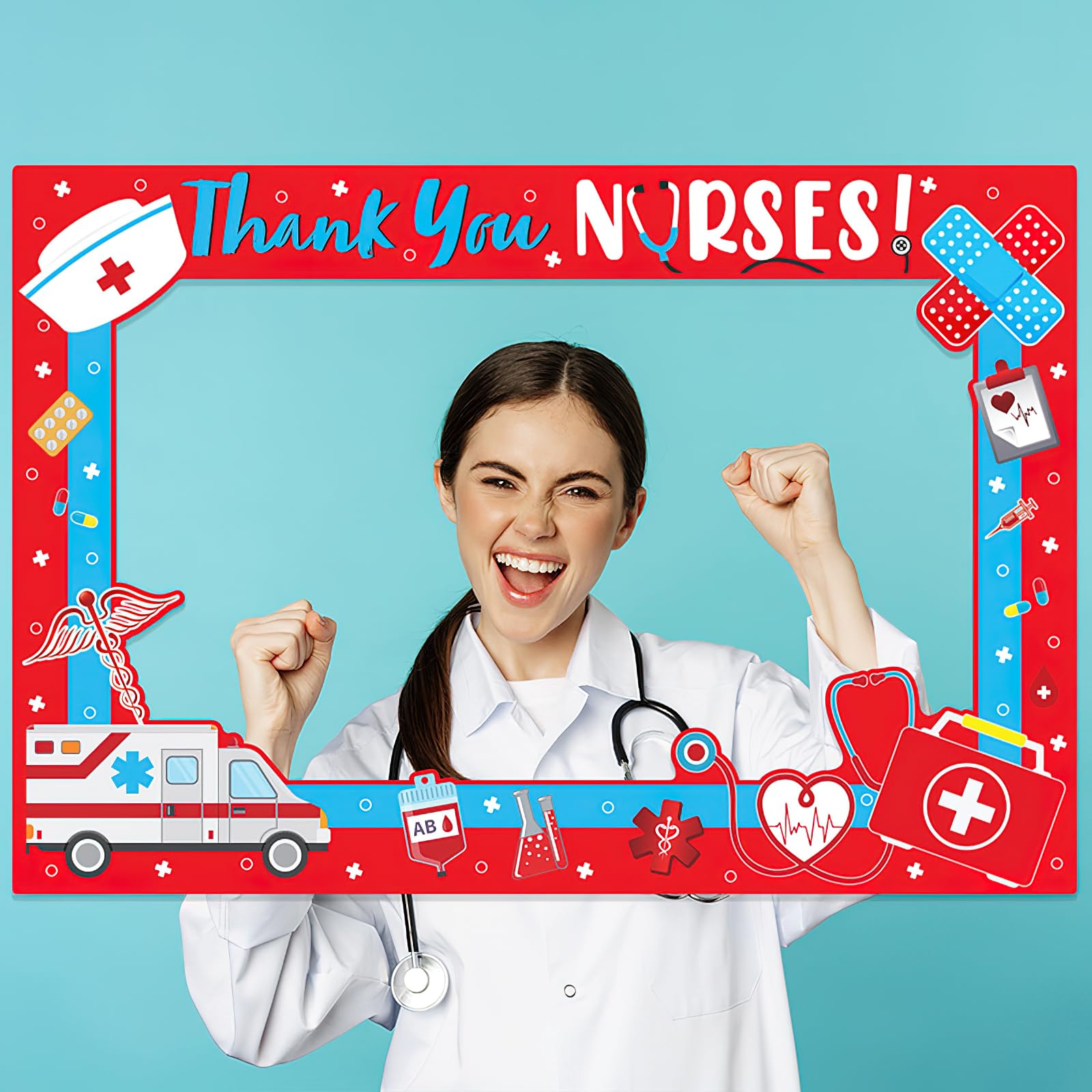 AUOCATTAIL Thank You Nurses rekwizyty do fotobudki ramka prezenty na tydzień pielęgniarki 2024 rekwizyty do fotobudki do selfie grupowe zdjęcie dekoracje imprezowe materiały