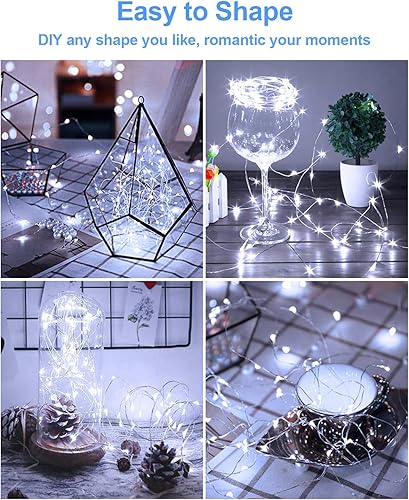 Miniatura 5 de Paquete de 20 Luces de Hadas a Batería de 3.3 pies, 20 LED Mini Cadena de Luces Parpadeantes de Alambre de Cobre Luciérnaga Estrellada para Frascos