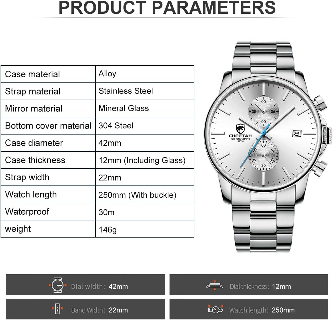 GOLDEN HOUR Fashion Business Mens Watches with Stainless Steel Waterproof Chronograph Quartz Watch for Men, Auto Date - Image 4