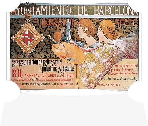 Fastasticdeals Horizontal Home Decor Wall Sign 3Rd Exposicion Bellas Artes A Riquer Visual Art Picture Frame Berlin Shape 12x8Inches