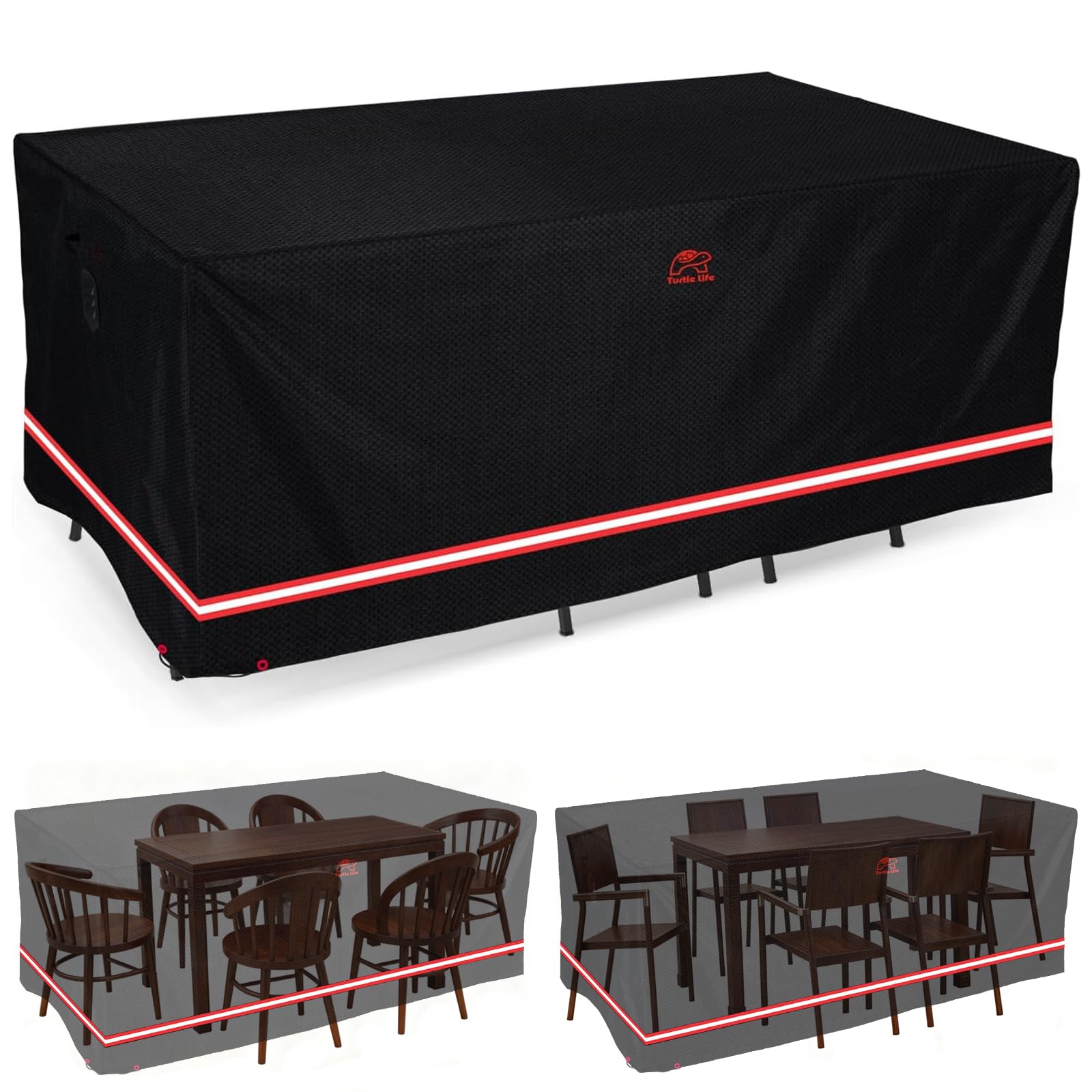Turtle Life Housse de protection pour meubles de jardin - Rectangulaire - Imperméable - Coupe-vent - Oxford - Avec fentes d'aération - Noir - 230 x 165 x 85 cm