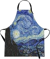 Britimes Starry Night Oil Painting Apron with Pockets - Adjustable 32x28 Inch Kitchen Gardening Apron for Men Women