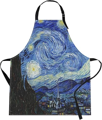 Britimes Delantal estrellado para cocina, cocina, hornear, jardinería, para mujeres y hombres, con bolsillos, pintura al óleo, 32 x 28 pulgadas