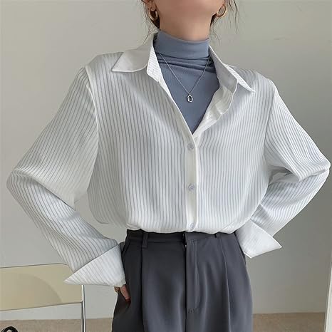 Amazon.com: Camisa básica de manga larga con botones para mujer, blusas  casuales holgadas y elegantes para vestir # (Color: blanco, tamaño: XL) :  Ropa, Zapatos y Joyería