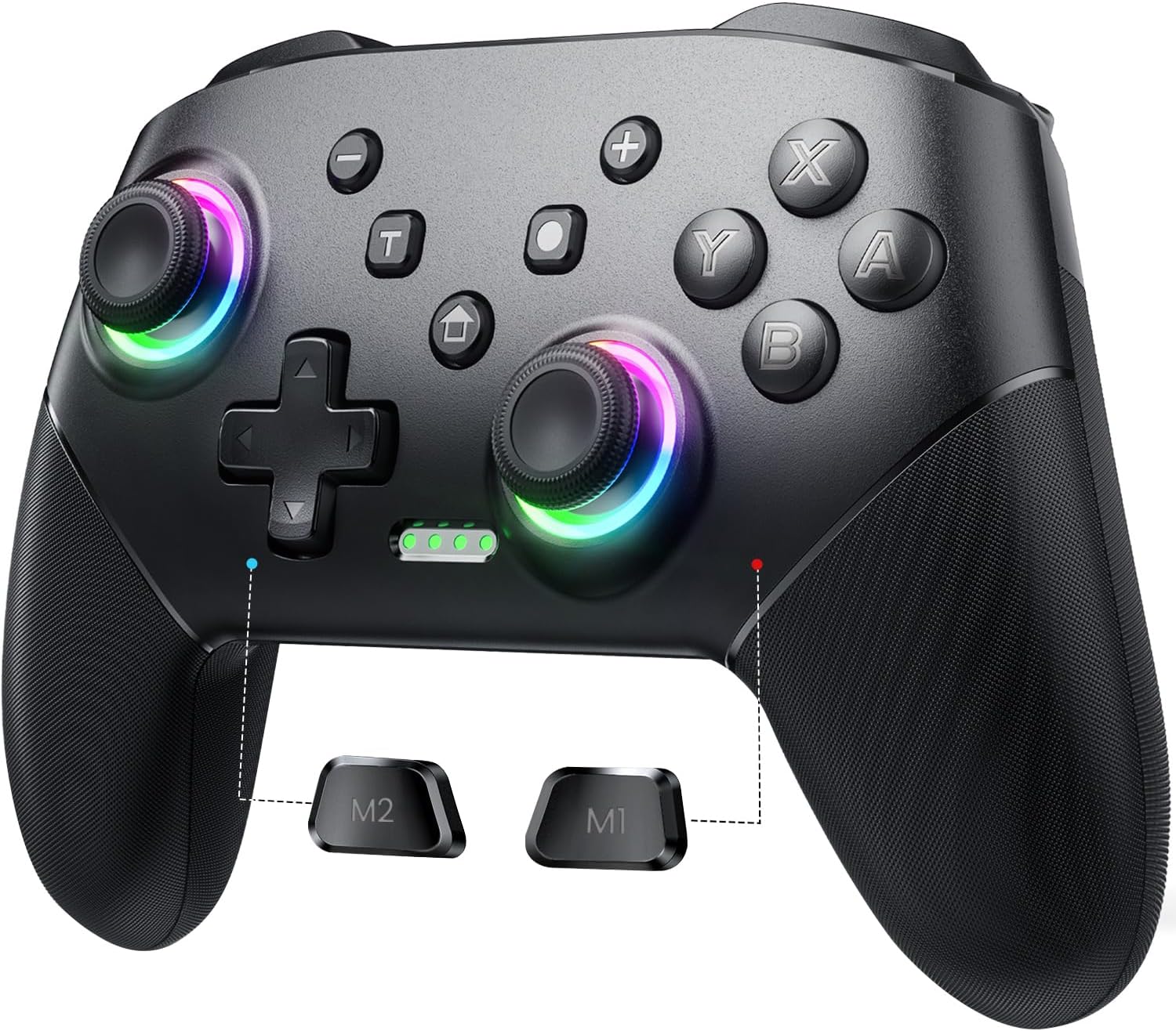 VOYEE Wireless Switch Controllers, Pro Controller for Lite/OLED/Windows PC/iOS/Android, One-Key Pairing Gamepad with 9-Color RGB LEDs 1000mAh Battery 6-Axis Motion Wake Up Function