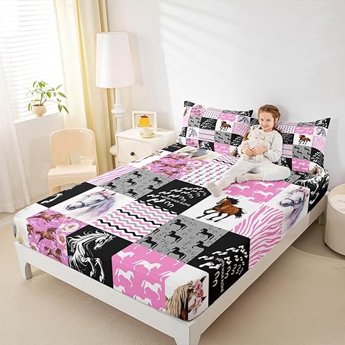 Miniatura 6 de Juego de ropa de cama con diseño de caballo rosa para niñas, tamaño Queen, vaquera occidental, diseño de animales de granja para niños y mujeres,