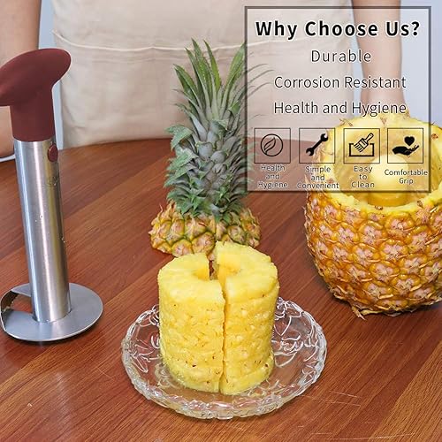 Miniatura 9 de Descorazonador de piña, actualizado, reforzado, hoja más gruesa Newness - removedor prémuim de núcleos de piña de acero inoxidable, herramienta para