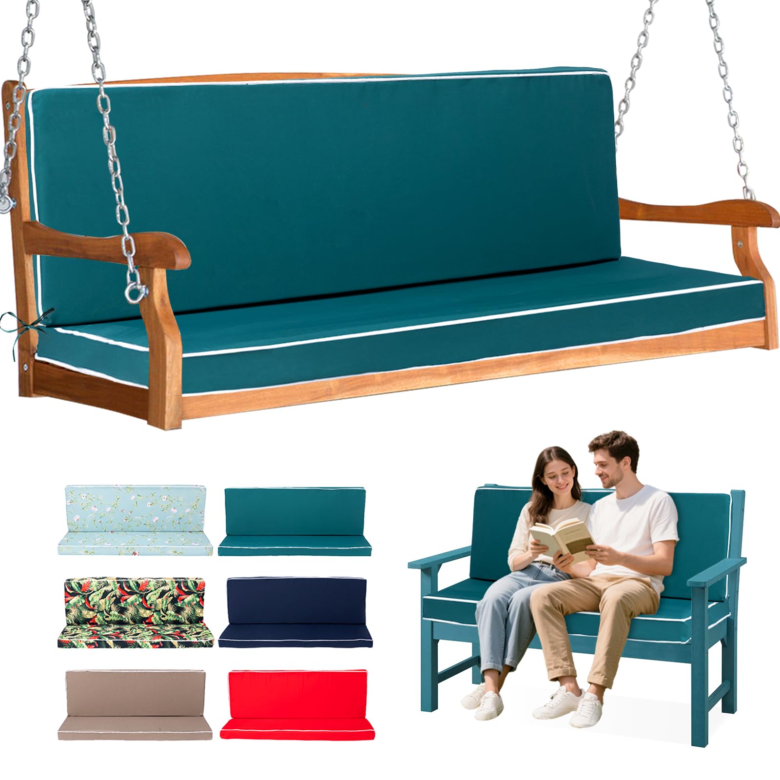 LCYFBE Outside Benches Cushion with Backrest, Thicken Waterproof Swing Cushions 2/3 Seater Replacement, Porch Swing Cushions Outdoor (60"x40")