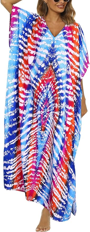 Amazon.com: Drvitor Vestidos caftán de verano para mujer, cuello en V con  estampado de playa largo, para cubrir trajes de baño para mujer : Ropa,  Zapatos y Joyería