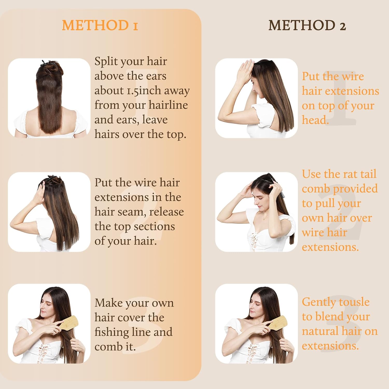 DOORES Wire Hair Extensions 18 Inch 95g Remy Human Wire Hair Extensions Invisible Transparent Line Adjustable Hairpieces Secret Extensions Straight Hair Dark Brown