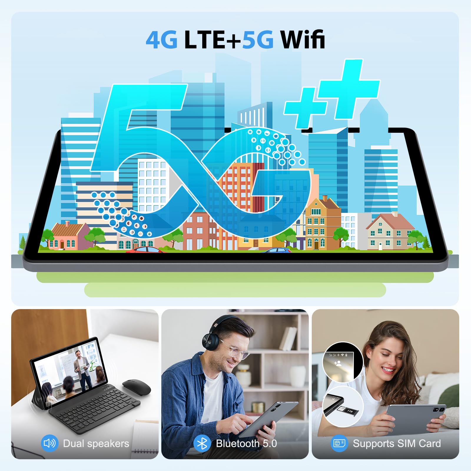 WOREGOO 11 Pollici Tablet Android 15, 4G LTE e 5G WiFi, Octa-Core, 36GB RAM+512GB ROM (1TB TF), 2K 2000x1200 FHD Display, Widevine L1, GMS/GPS/8+13MP/Batteria 9580mAh con Tastiera+Mouse(Grigio)