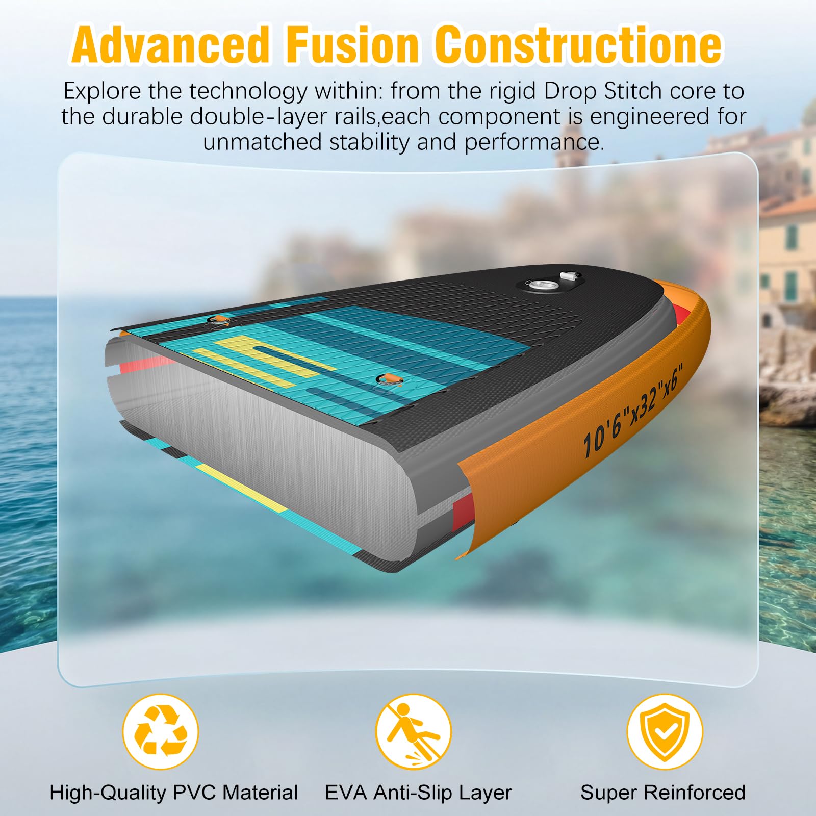 Tavola Da Surf Gonfiabile Adulto,320CM Gonfiabili Sup con Accessori: Pagaia, Pompa,Pinne di Pesce *3,Capacità Carico di 135 KG,Plus Tavola Sup Per Adatto Surfisti Tutti i Livelli