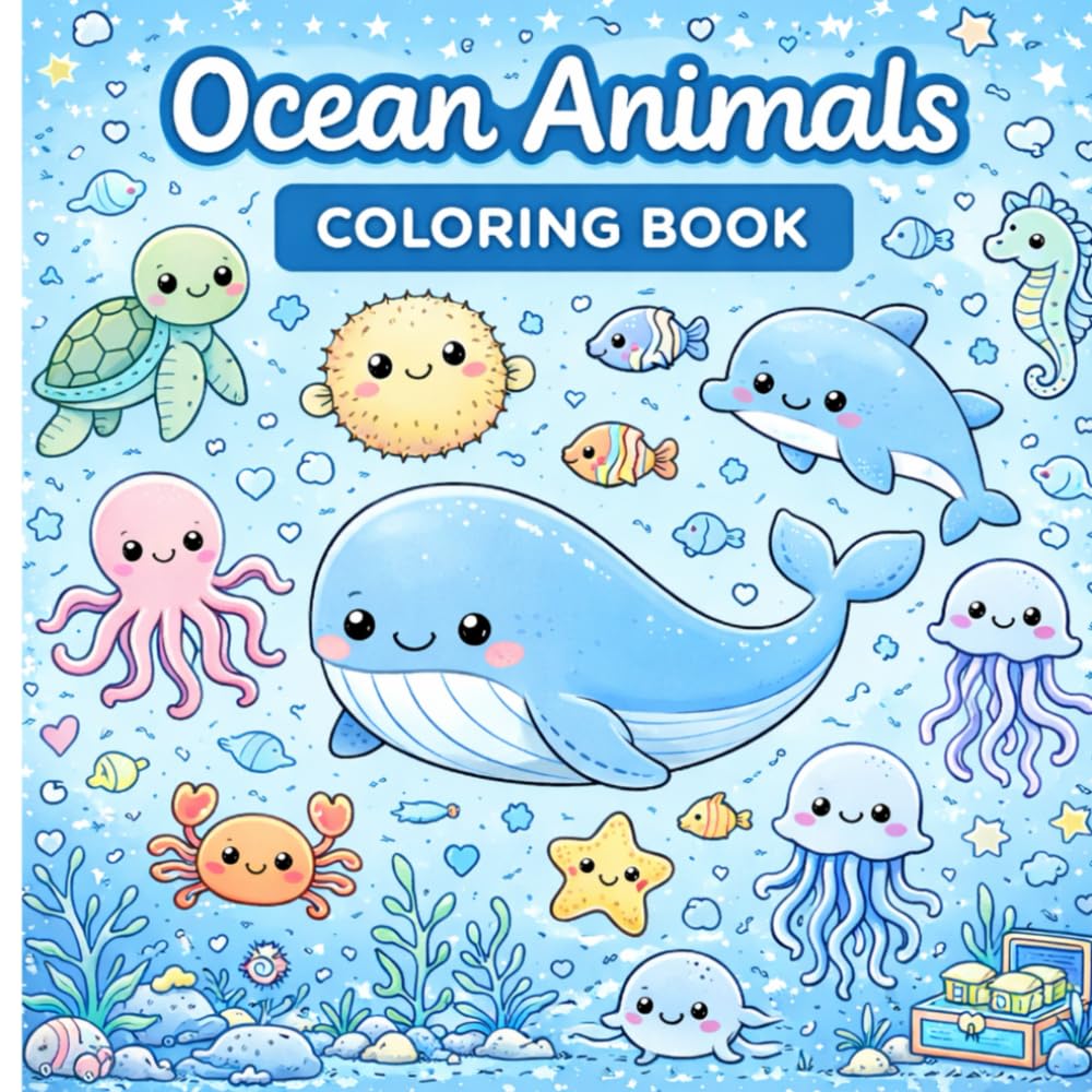 Ocean Animals Coloring Book: 40 Beautiful Sea Creature Coloring Pages for Kids, Adults, and Marine Life Lovers