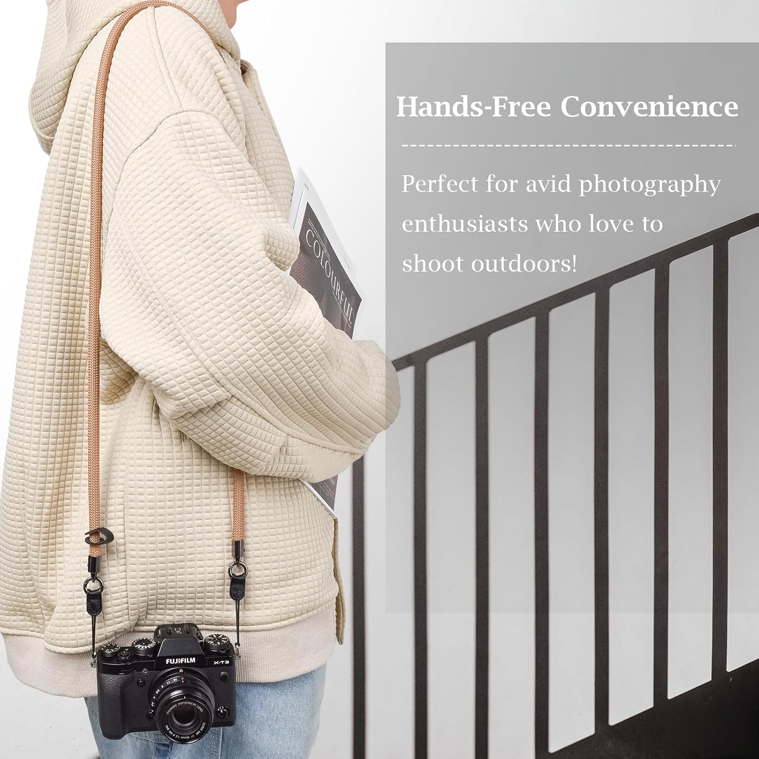 VOVMOEYA Nylon Braided Camera Rope Strap, Camera Neck Shoulder Strap with O-Ring for DSLR & Mirrorless Camera - Khaki