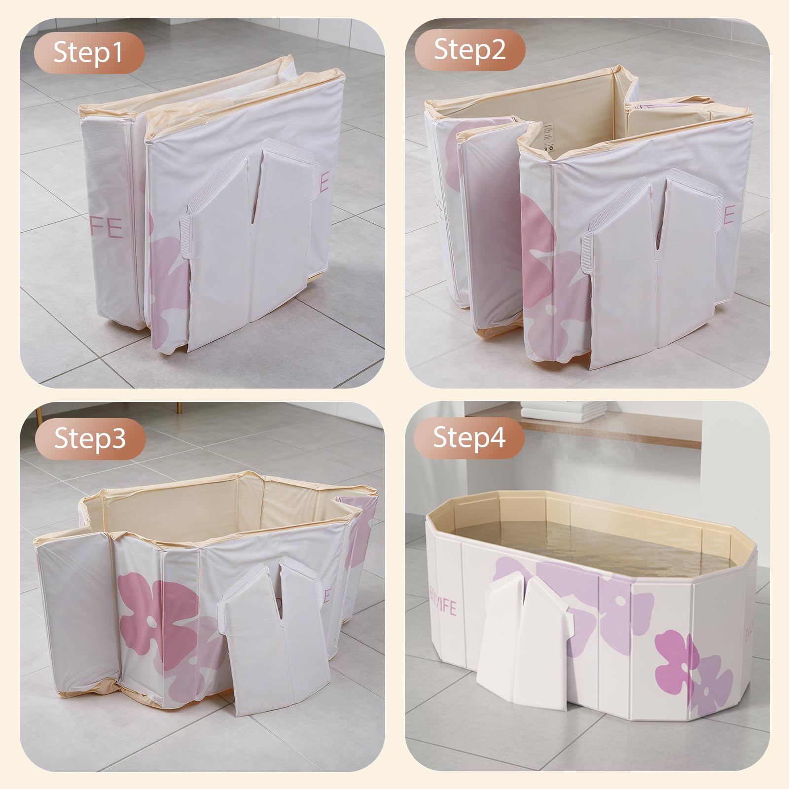 Vasca da bagno pieghevole per adulti – Vasca da bagno indipendente portatile, ideale per SPA a casa, all'aperto e per la famiglia 120 x 52 x 45 cm (bianco)