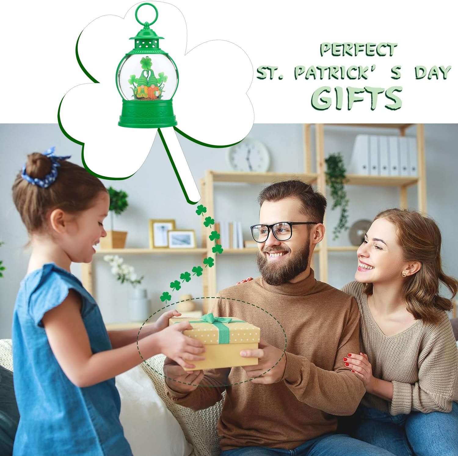 St Patricks Day Lucky Shamrock Gnomes Snow Globe for St Patricks Day Decorations,6H Timer, USB/Battery Operated,St Patricks Day Decor for Home Indoor/Outdoor and Home Party Supplies - Image 6