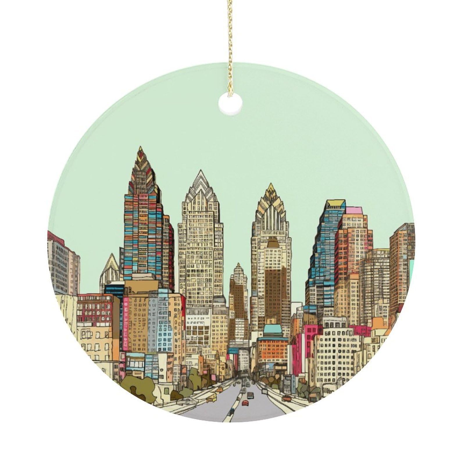 Austin Texas Christmas Ornament,Round Ceramic Ornaments Personalized Christmas Tree Ornament for Holiday Porcelain Keepsake Gifts Ideas Home Decor