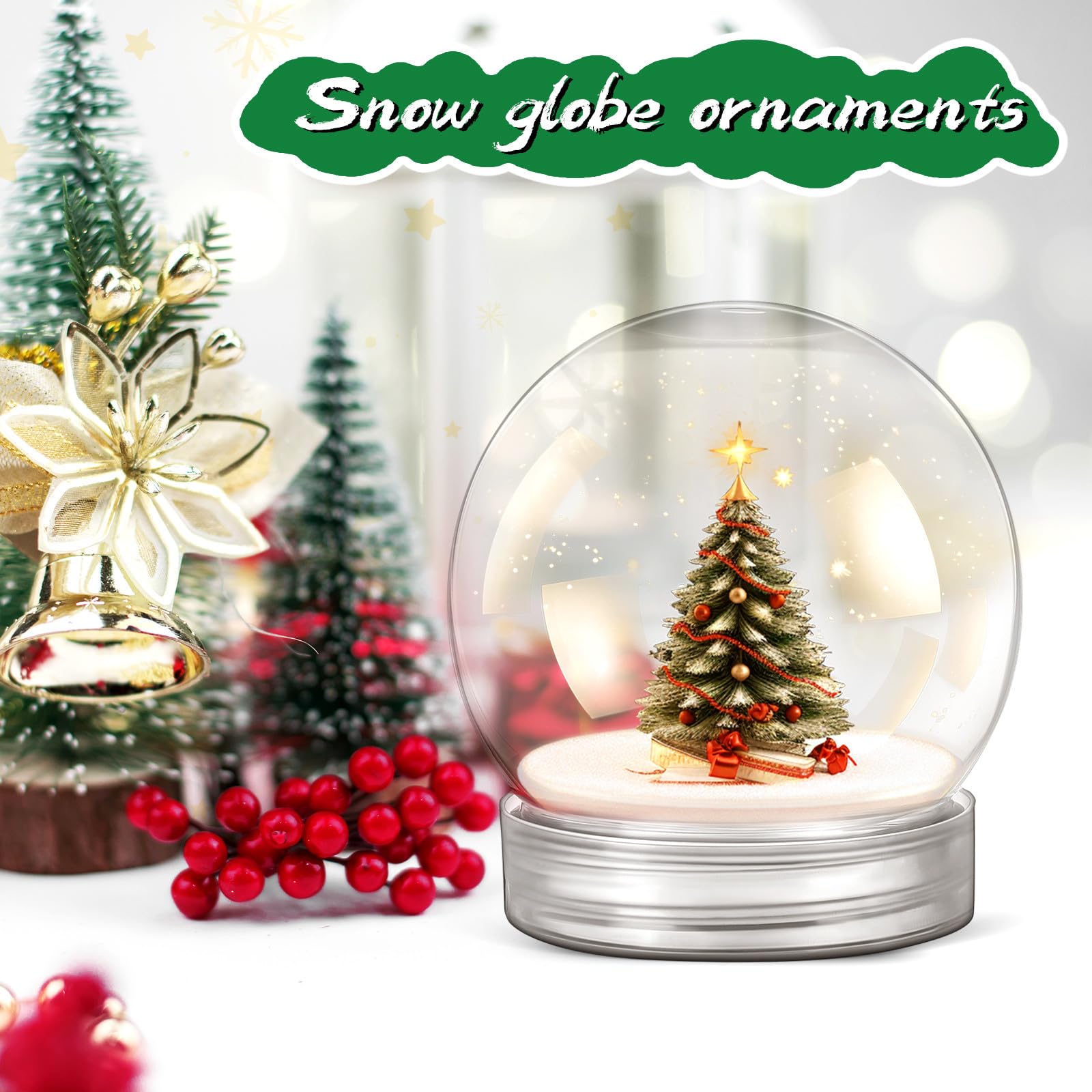 TOYANDONA 40 palle di neve fai da te di Natale – 6 cm in plastica trasparente acqua neve palle con tappo a vite per decorazioni natalizie artigianali casa