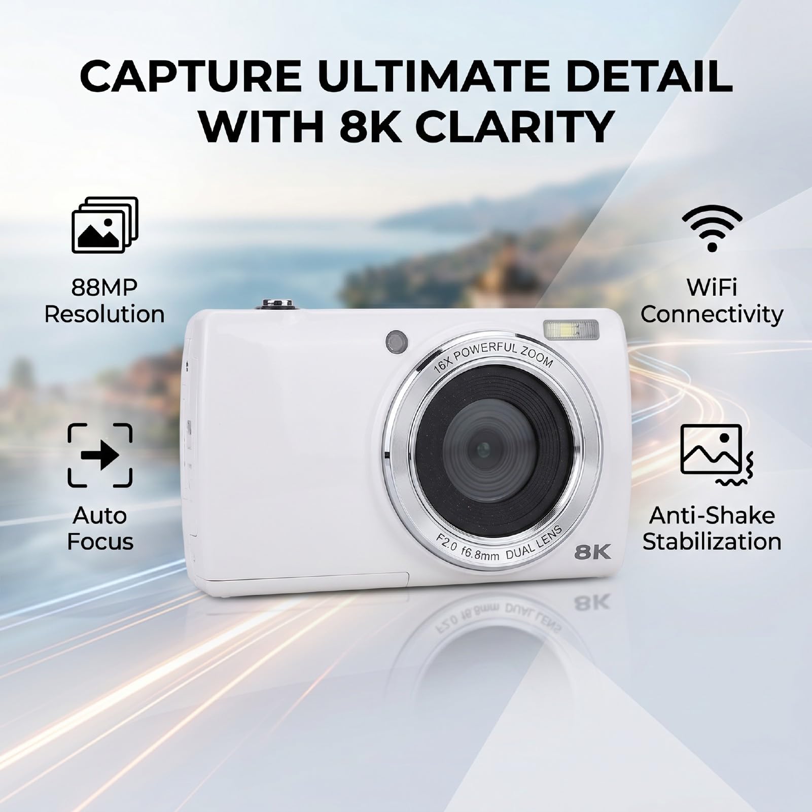 Tangxi 8K Digitalkamera für Fotografie, 88 MP Tragbare Vlog WLAN Videokamera mit Doppelobjektiv, 16 fachem Zoom, 2,8 Zoll Touchscreen Stabilisierungsblitzlicht, für Selfies auf Reisen