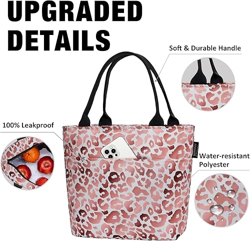Miniatura 5 de Aosbos Lonchera con estampado de leopardo para mujeres y adultos, con aislamiento, bolsa de almuerzo portátil, bolsa de refrigeración portátil,