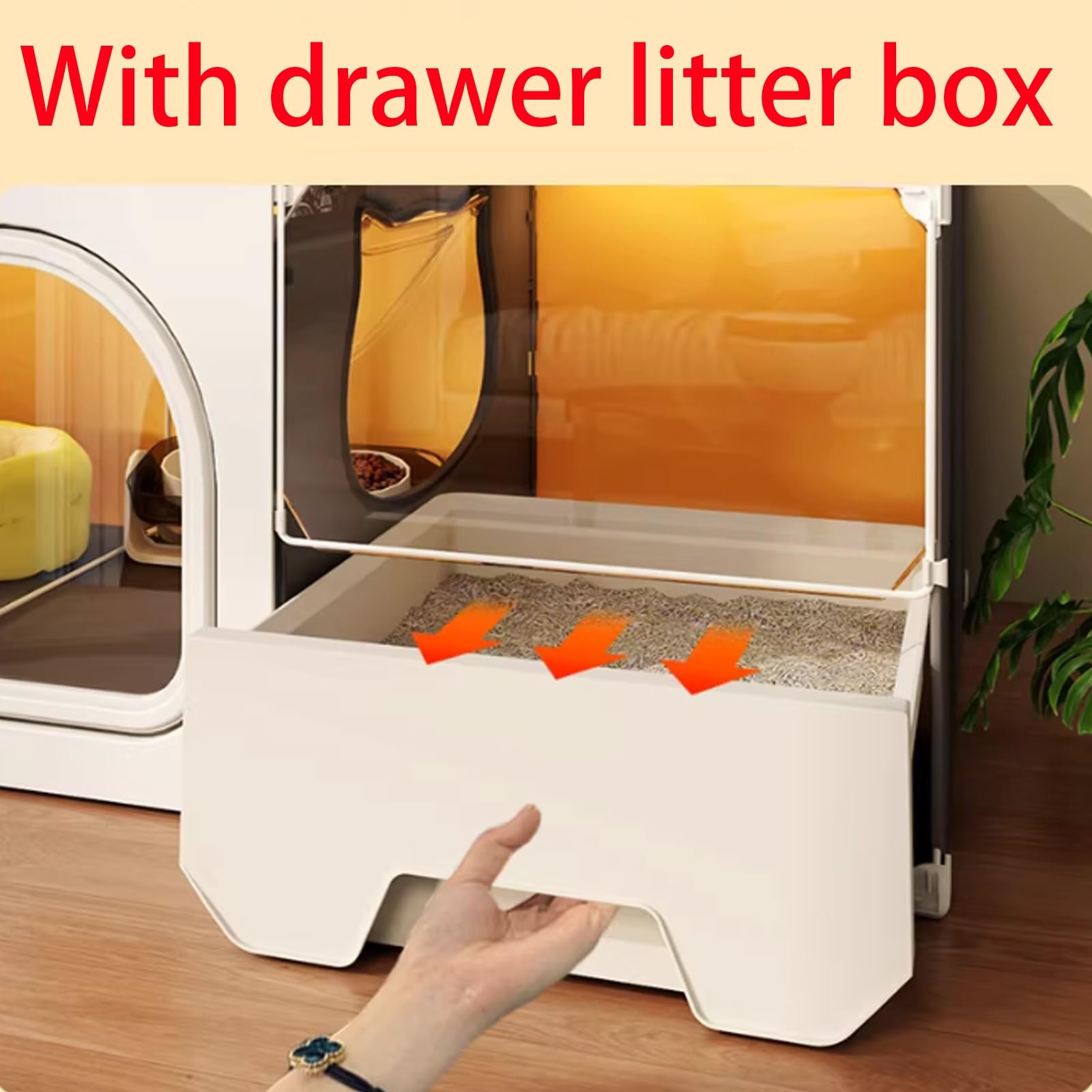 Casetta per Gatti Da Interno con Lettiera Integrata, Spazio Relax e Zona Toilette In Un Unico Ambiente Recinto per Gatti Casetta Da Gioco Per Gatti per Piccoli Appartamenti(White,106x46x58cm)
