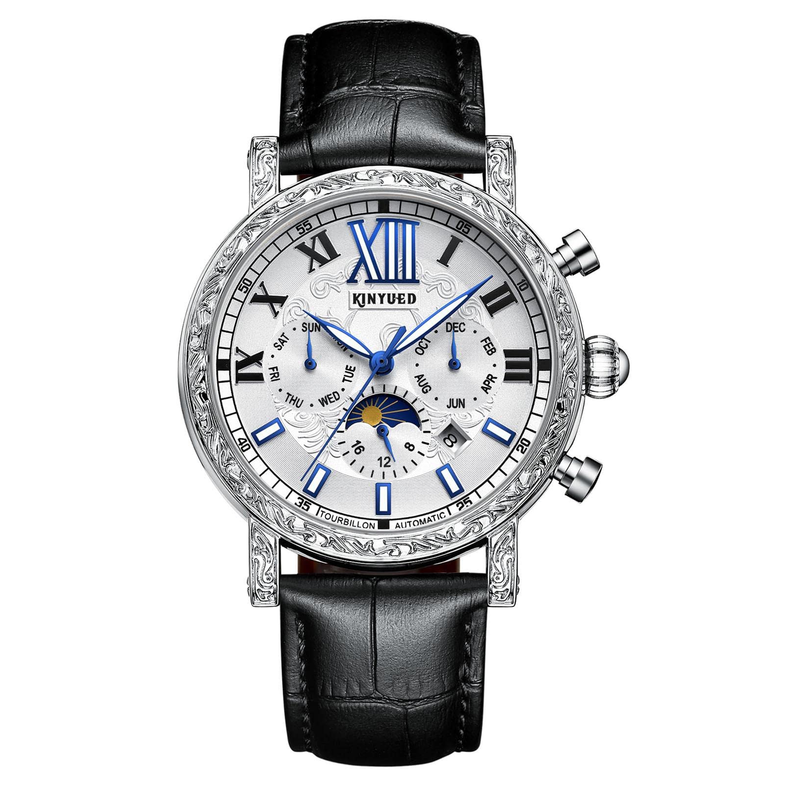 Reloj para Hombre,Mecánico Automático Relojes,Dial Esqueleto Correa De Piel,Auto Cuerda con Función De Semana,Deportivo Diseñador Casual Negocio