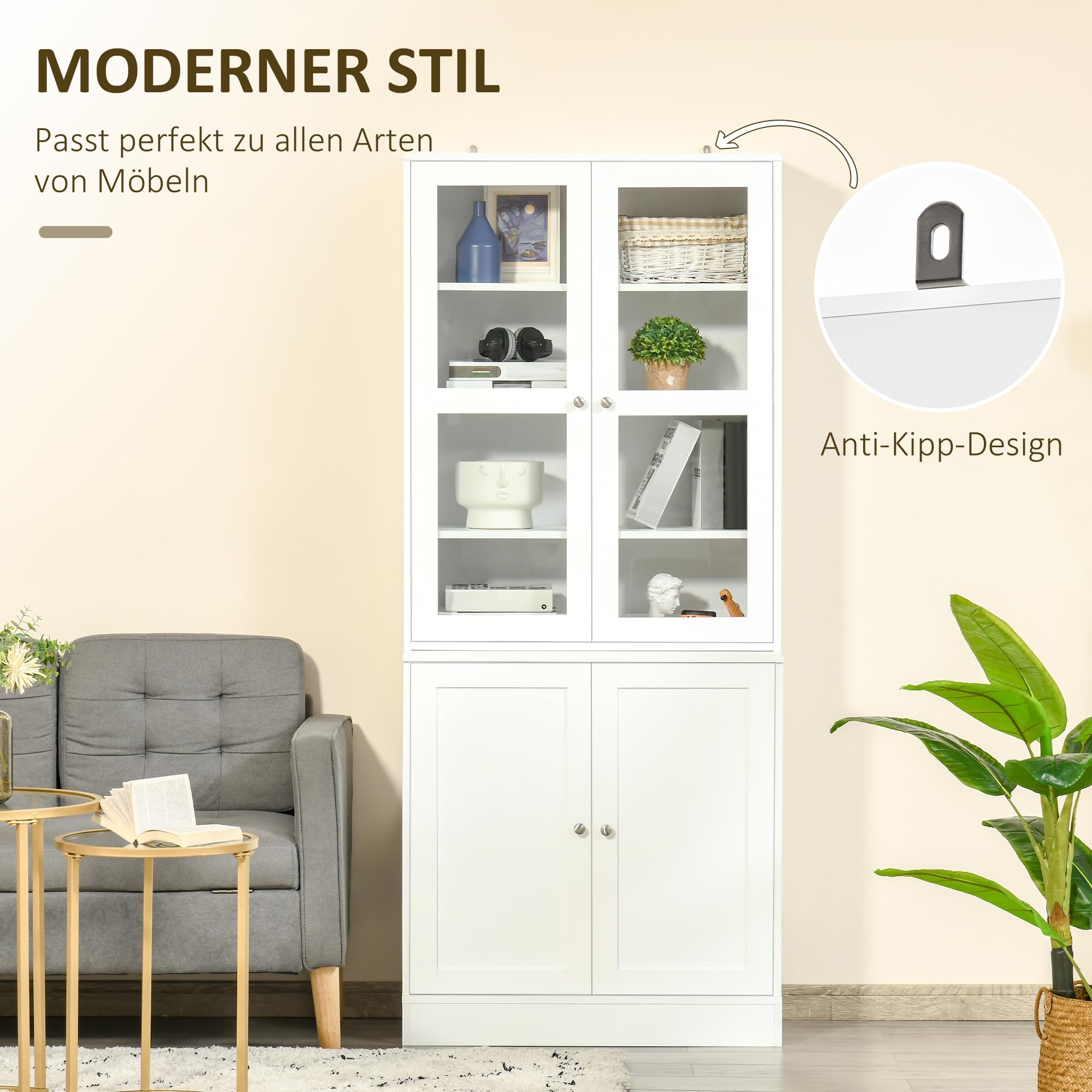 HOMCOM Bücherregal Bücherschrank mit 6 Fächern, Türen, Standregal Aufbewahrungsregal Bürporegal für Wohnzimmer, Büro 76x40x178,5 cm Weiß