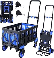 Vista 1 de Carro de mano plegable 2 en 1 con cesta plegable, carrito de mano plegable de capacidad de 330 libras, carrito plegable con mango retráctil
