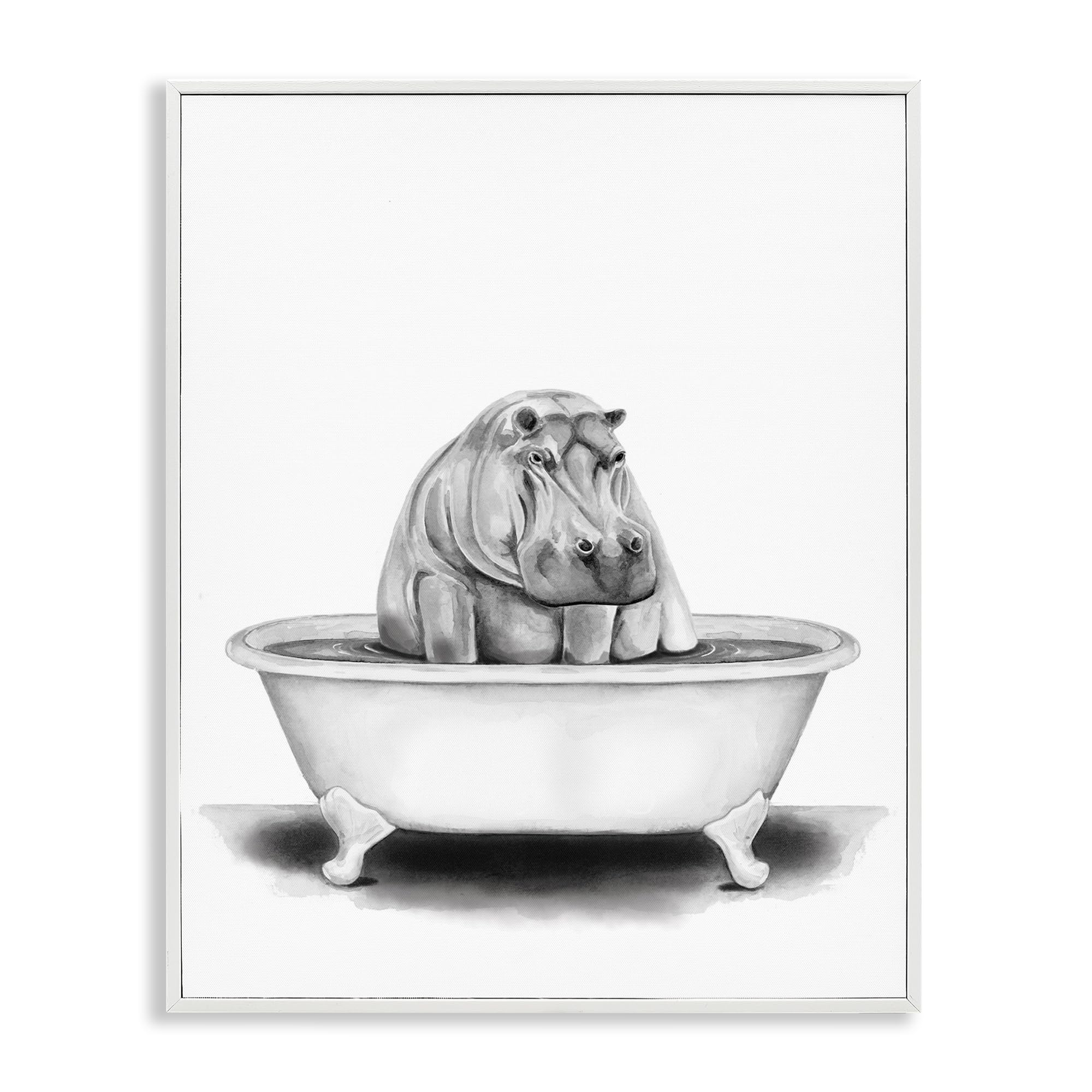 Funny Hippo in a Tub Bathroom, 16 x 20 Inch Framed Giclée Print