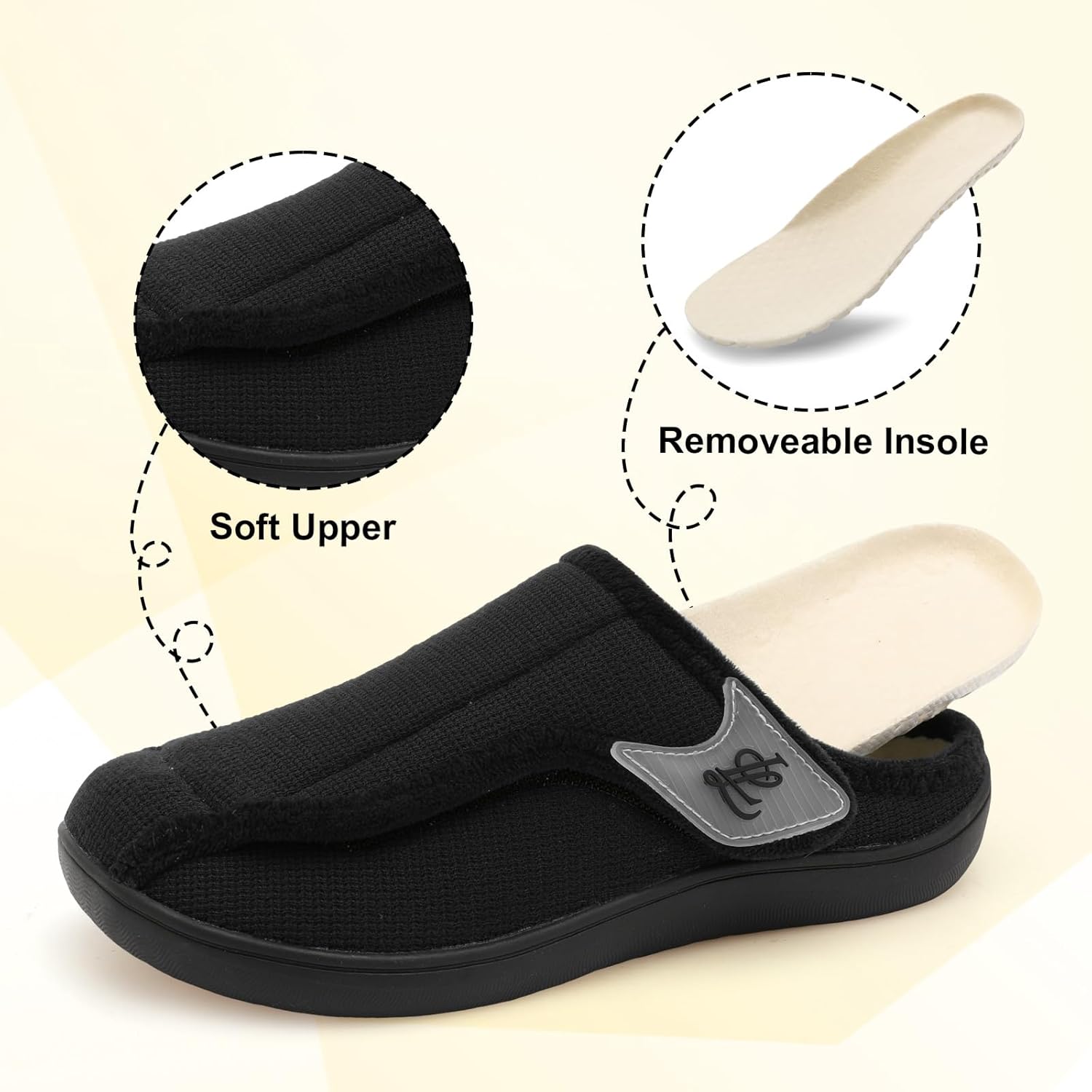 LeIsfIt Slippers for Women Extra Wide House Slippers Elderly Slip on House Shoes Non-Slip Indoor Outdoor Slipper Adjustable for Diabetic Swollen Feet - Image 6