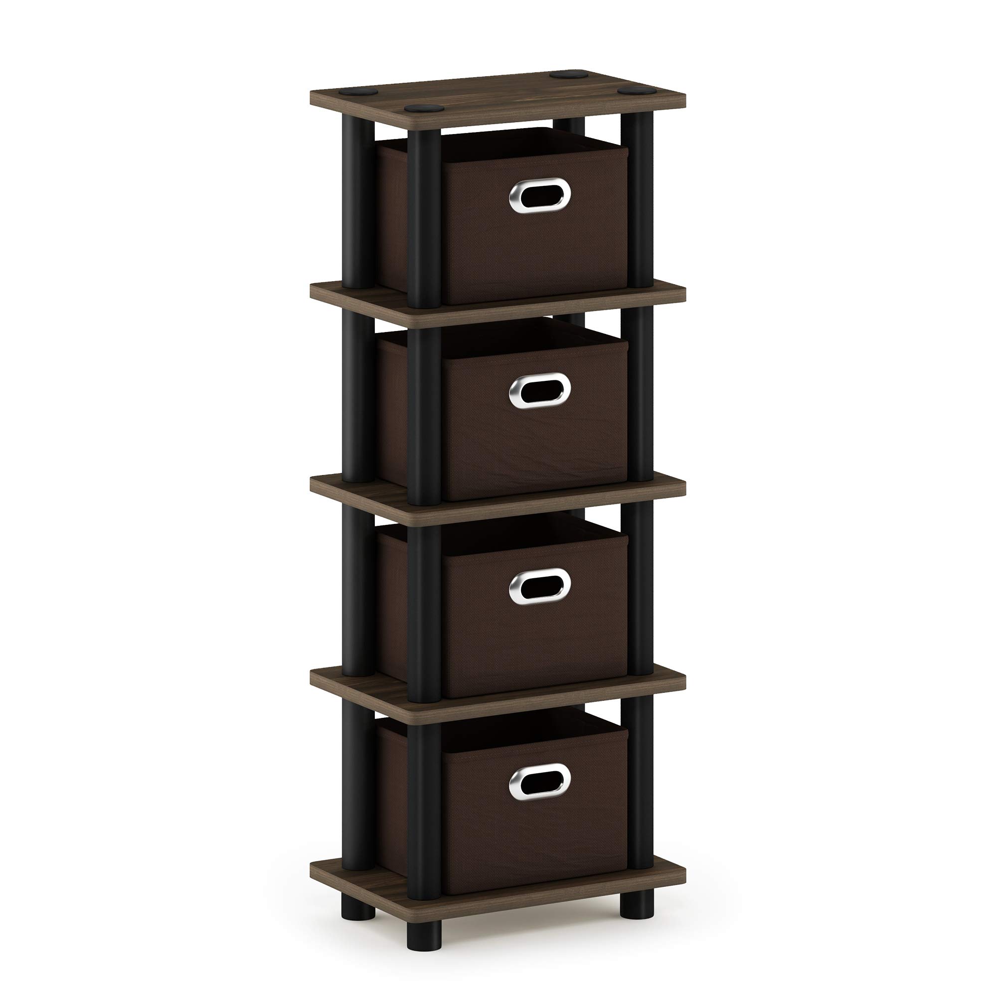 FurinnoTurn-N-Tube 4-Bins System Rack, Columbia Walnut/Black/Dark Brown, 28.7 (W) x 73.15 (H) x 19.56 (D) cm