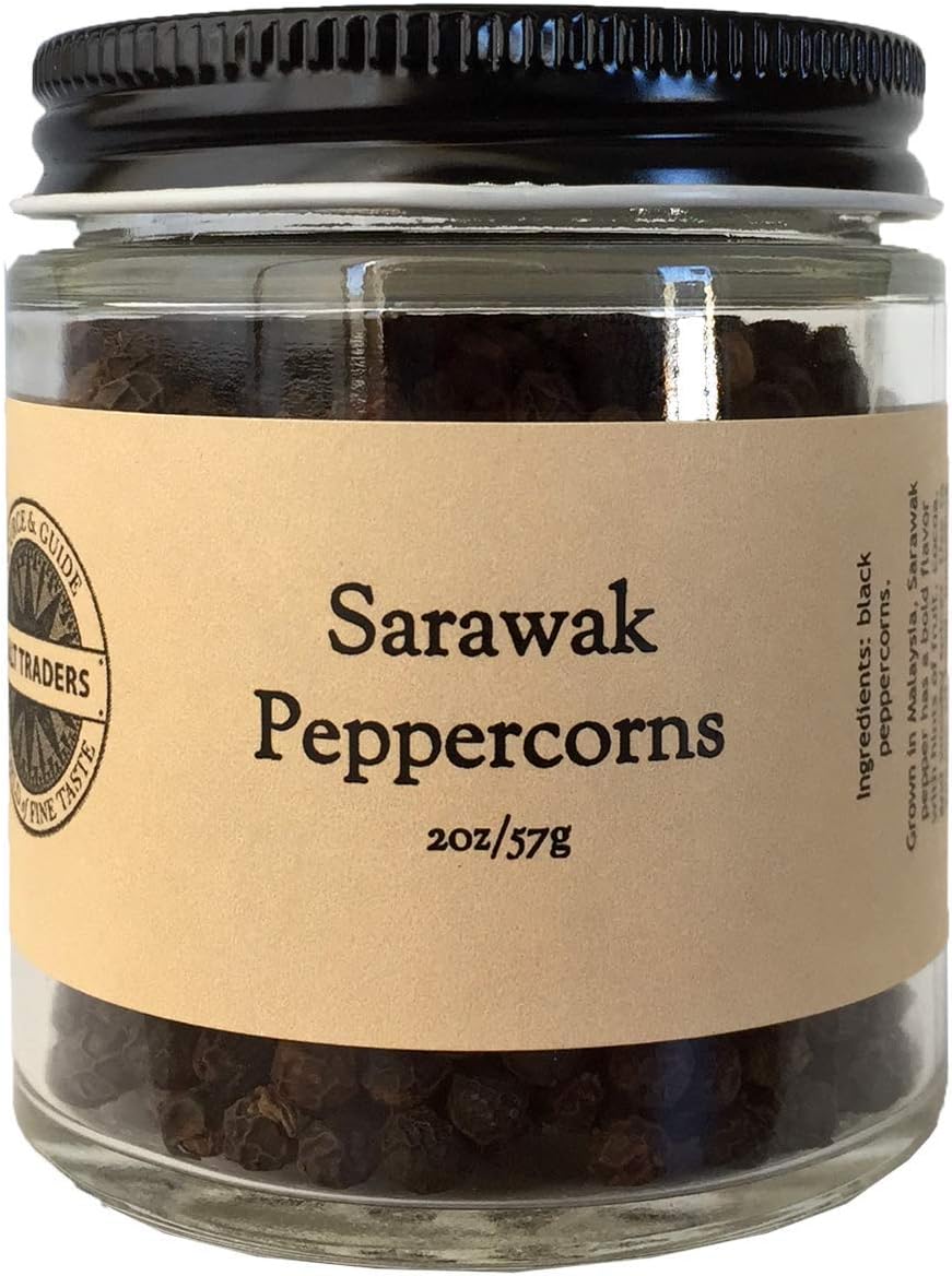 SALT TRADERS Sarawak Black Peppercorns from Malaysia - 2 oz Net Wt.