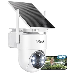 ieGeek 2K Telecamera Wi - Fi Esterno con Pannello Solare, Installazione Flessibile, 355°P 90°T, 5000 mAh, Rilevamento Umano PIR e Allarme, Visione Notturna a Colori, Audio Bidirezionale, IP65, S5