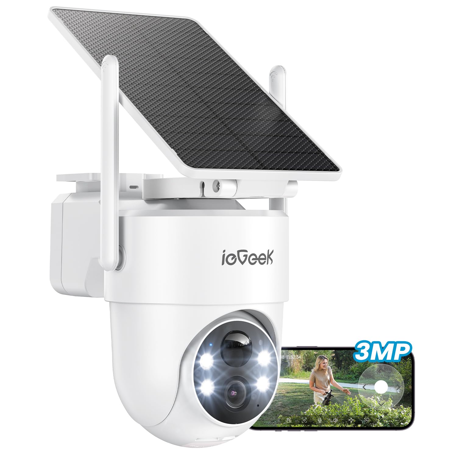 ieGeek 2K/3MP Camara Vigilancia WiFi Exterior Solar Blanco Global Recycled Standard Global Recycled Standard Global Recycled Standard