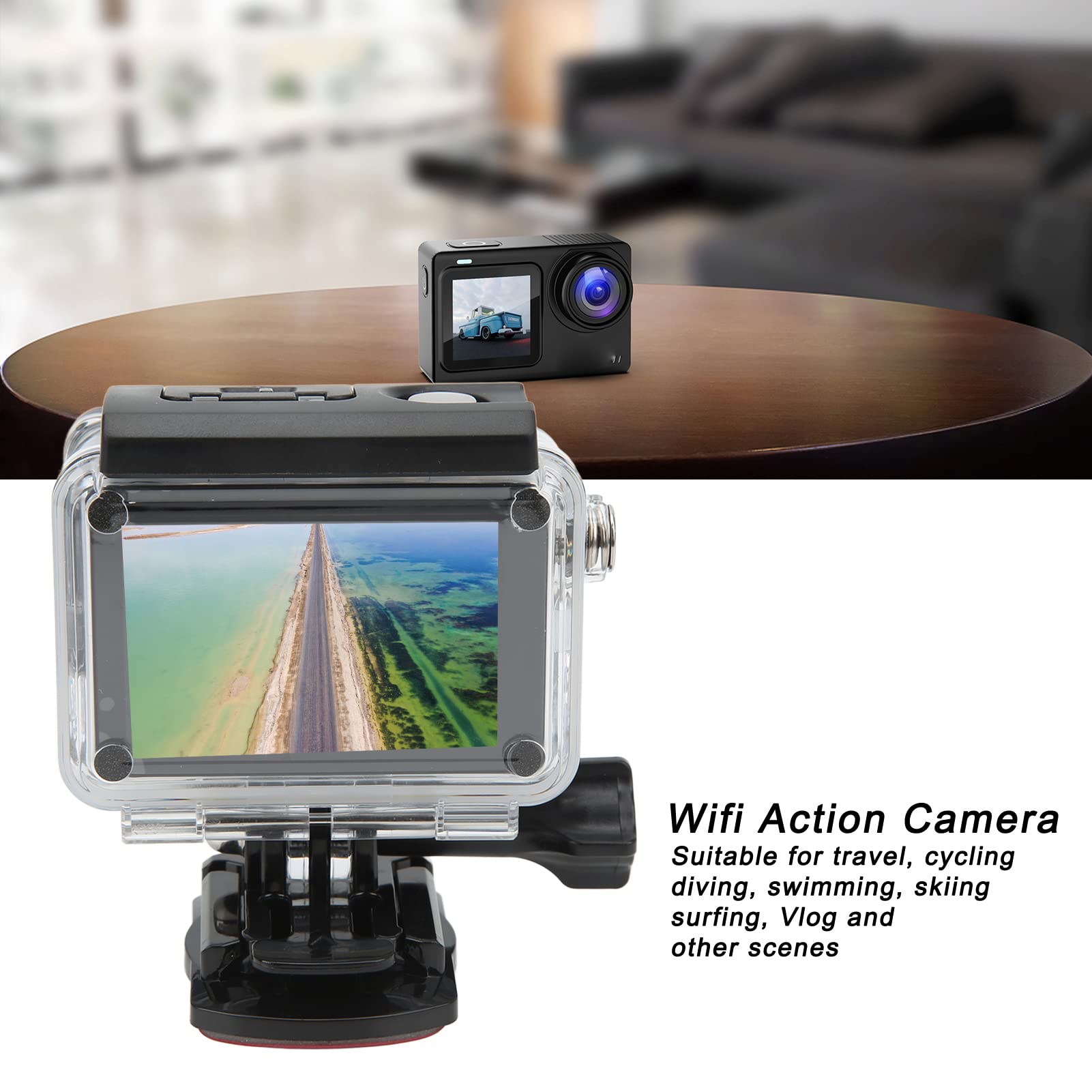 SJ8 4K 30FPS 20MP WiFi Action Kamera, Dual Screen Vlog DV mit Touchscreen, 20 M wasserdichte Unterwasserkamera, Weitwinkel WiFi Sportkamera für Reisen, Radfahren, Tauchen,