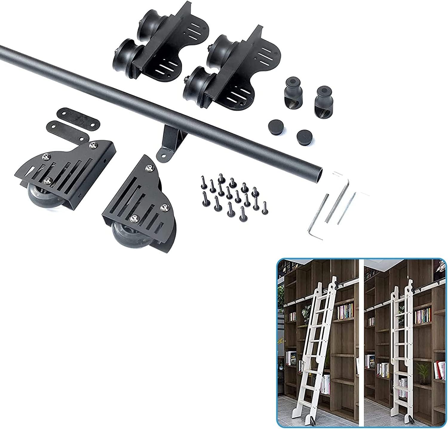 Library Rolling Ladder Mounting Kit Sliding Ladder Library Full Set Hardware Rolling Track (No Ladder) (10ft/300cm Track kit)