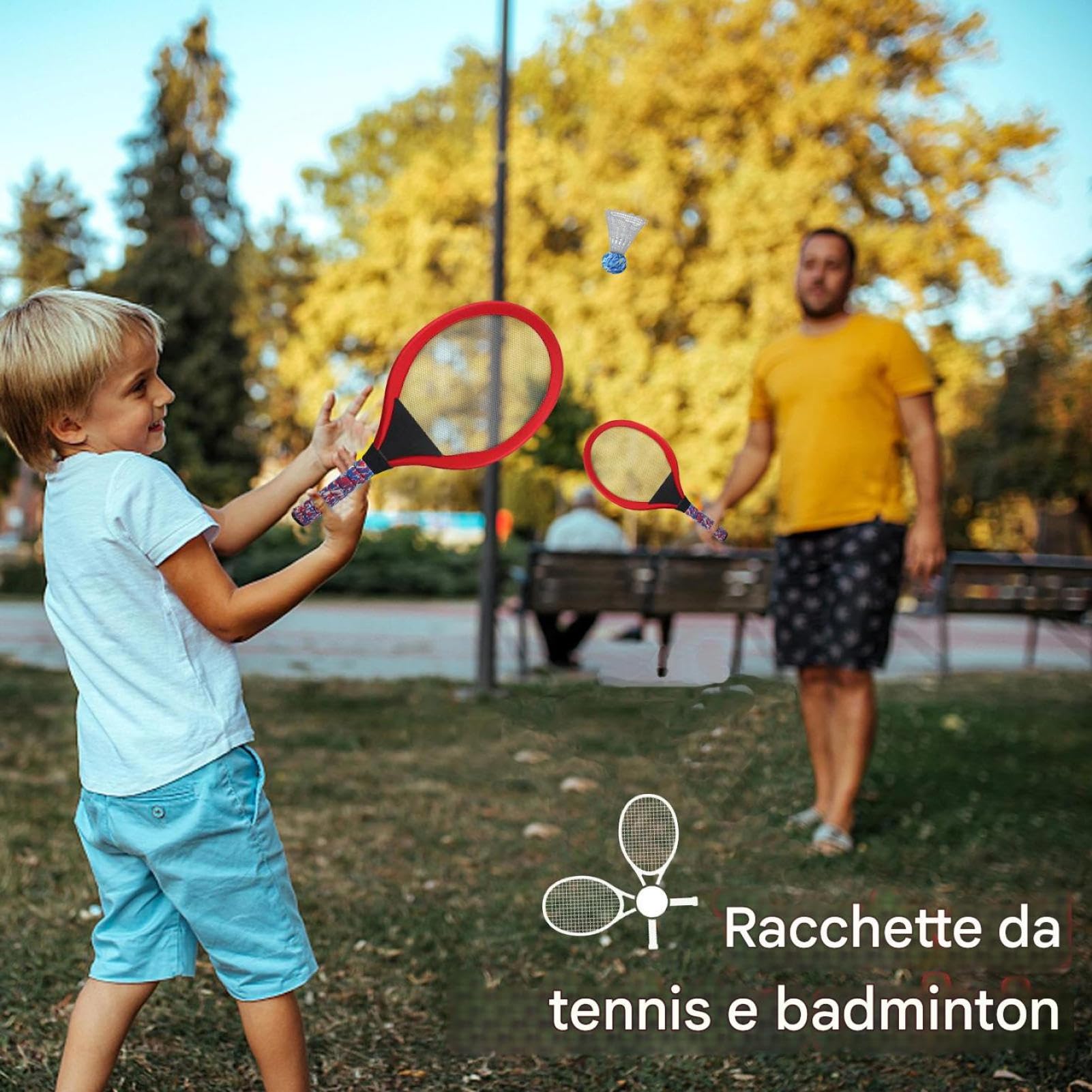 Racchetta Da Tennis Per Principianti - 1 Paio Di Racchette Per Ragazzi Con Palla, Attrezzatura Da Tennis Per La Scuola Primaria, Racchette Da Badminton Per Bambini | Giocattolo Sportivo Interattivo Pe