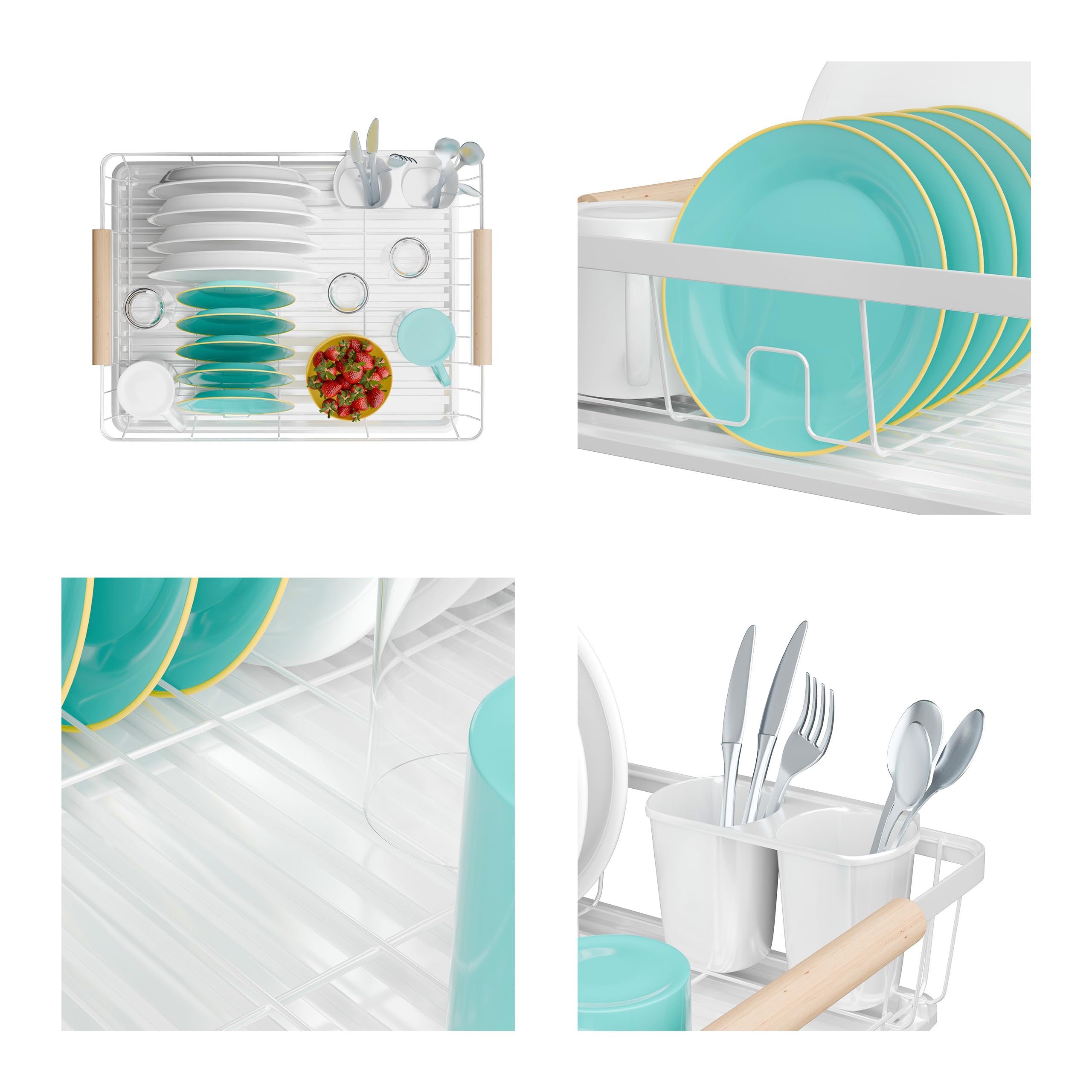 Abtropfgestell Geschirr Edelstahl Weiß 43x31,5x11,3 cm - Geschirrabtropfgestell Kitchen - Geschirrständer - Moderne Abtropfgestell - Dish Drainer