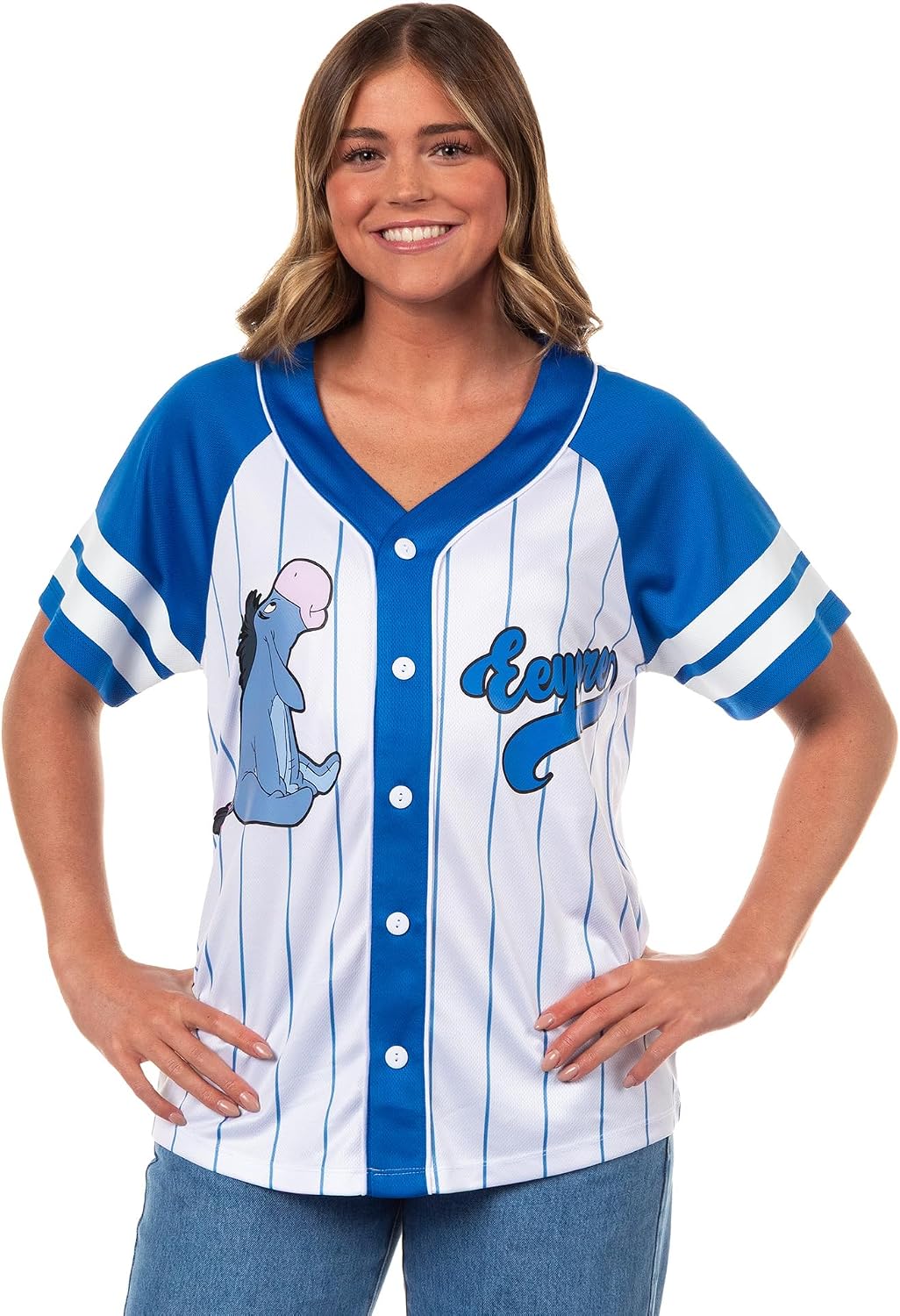 Disney Winnie The Pooh Baseball Jersey Women's Eeyore Button Up Shirt