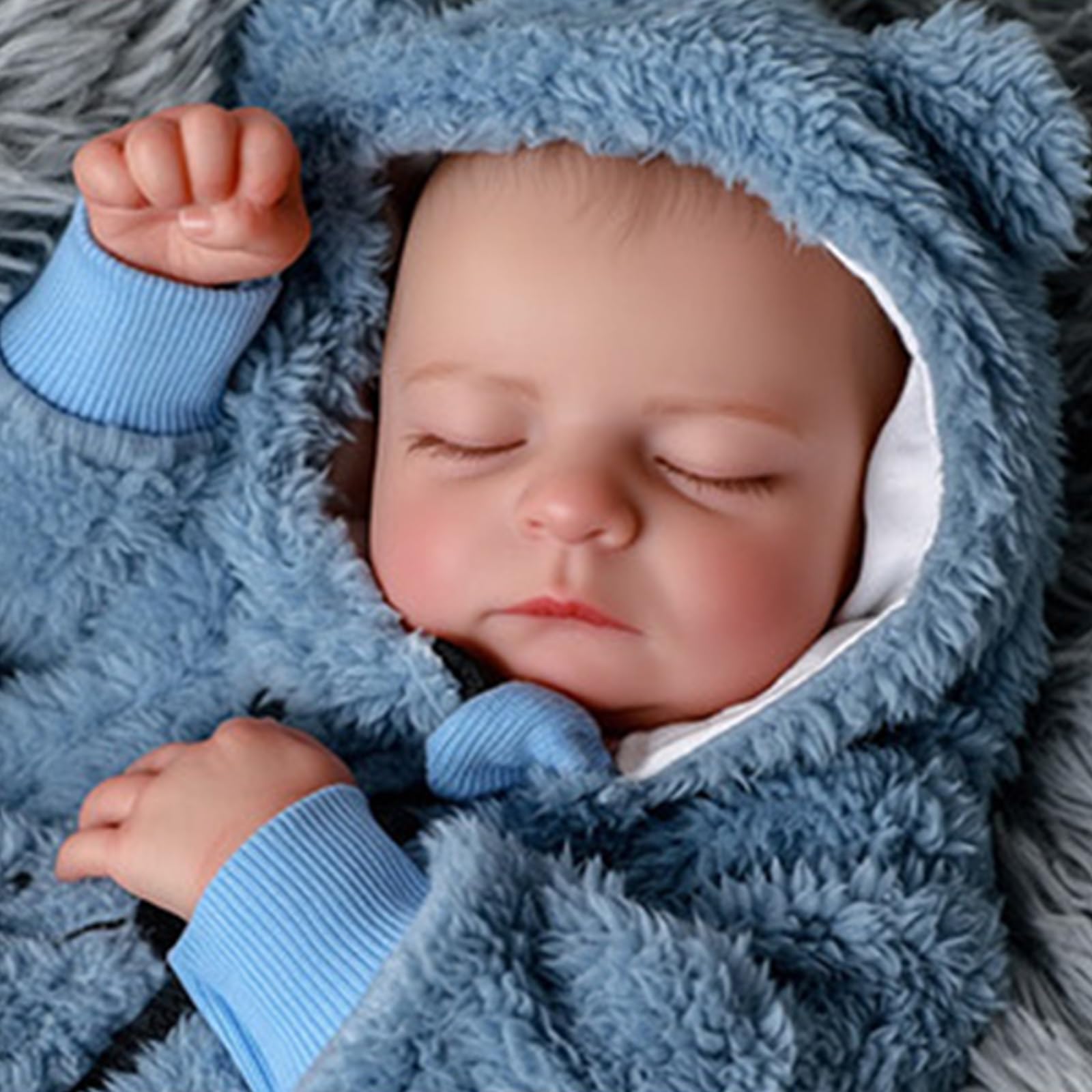 JIZHI Reborn Baby Dolls Boy 20 Inch, Handmade Realistic Reborn Babies Wearing a Blue One-piece Bear Suit