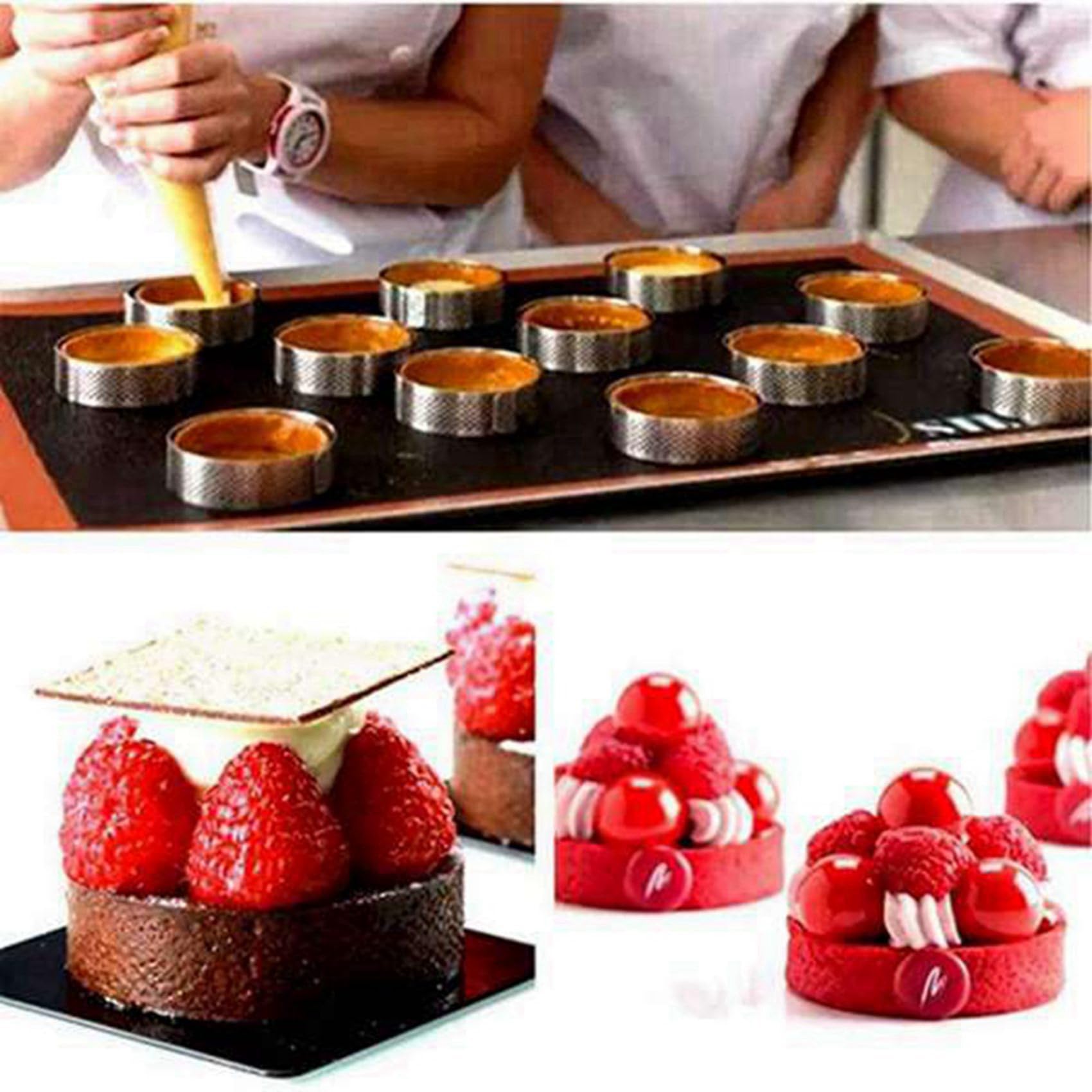 60 Sztuk OkrąGłE PierśCienie Tarta z Otworami Ciasto Owocowe Quiches Ciasto Kuchnia Forma do Pieczenia Perforowane Ciasto PierśCień 8Cm