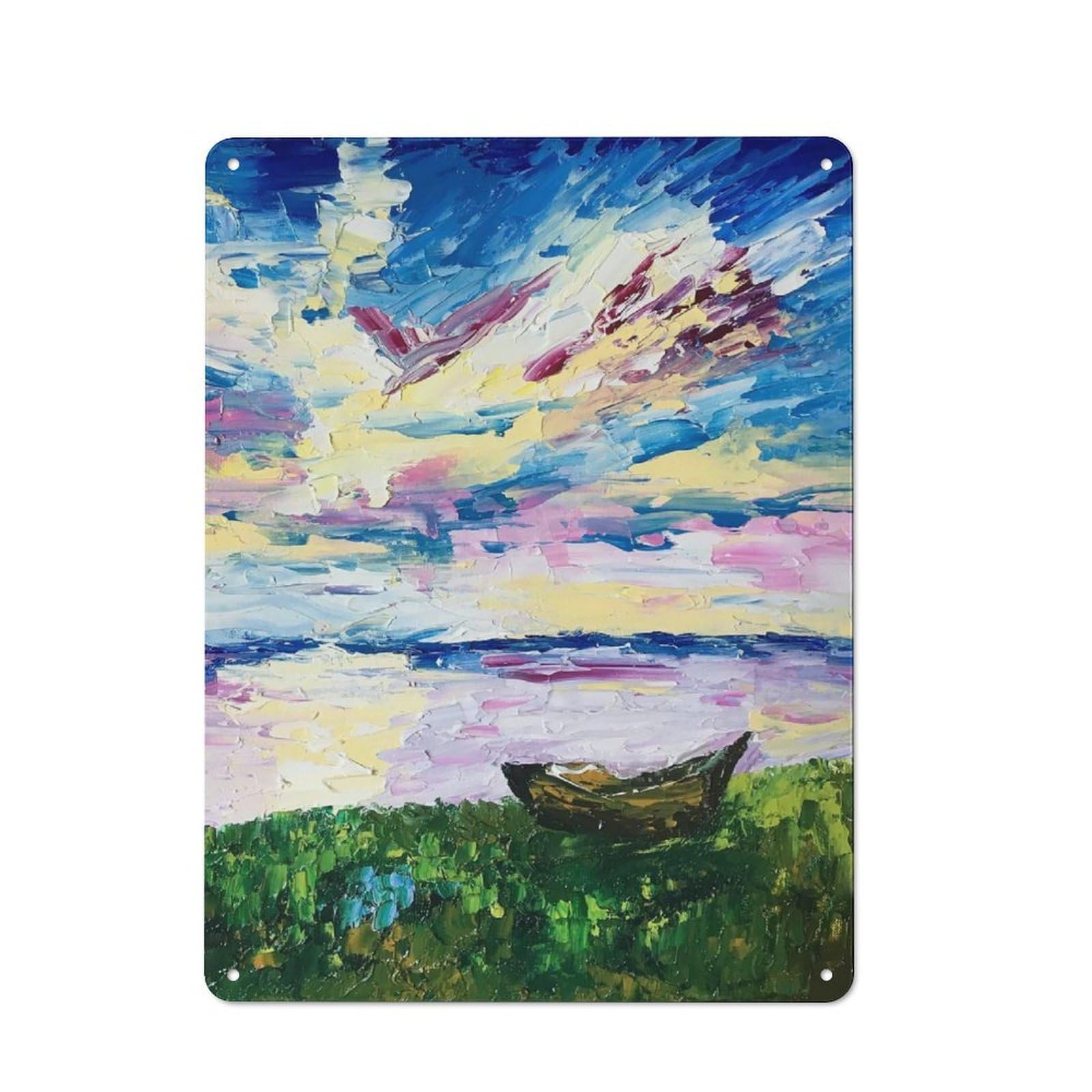 Junmoney Style-12 Rustic Decorative Metal Sign 40X30cm Featuring Boat On The Lake, Kitchen Wall Decor For Kitchen, Cafe, Pantry Or Dining Room