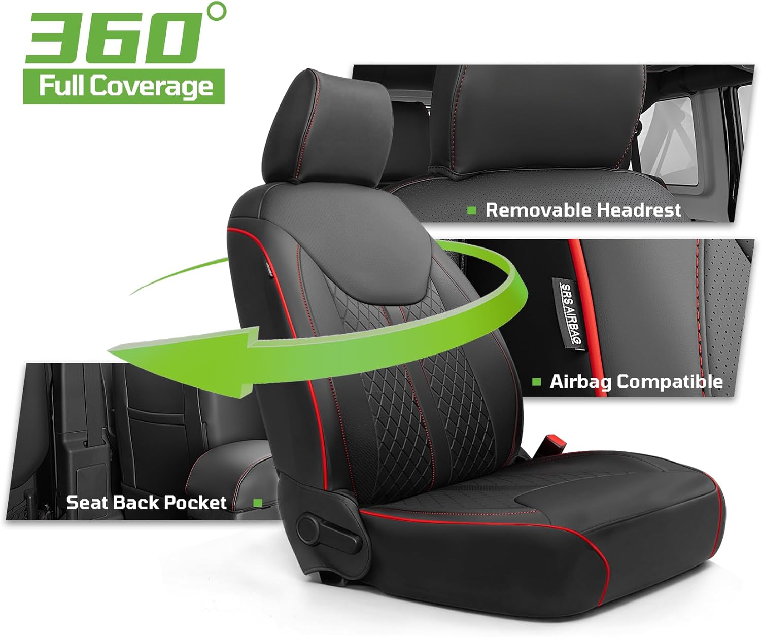 Fit for Jeep Wrangler JK 2013-2017 4 Door（Rear seats 40/60 split）Car Seat Covers ,Not for 2013 - 2017 2 Door（The rear integrated seat）Custom Full Coverage Automotive Seat Covers Full Set (Black)