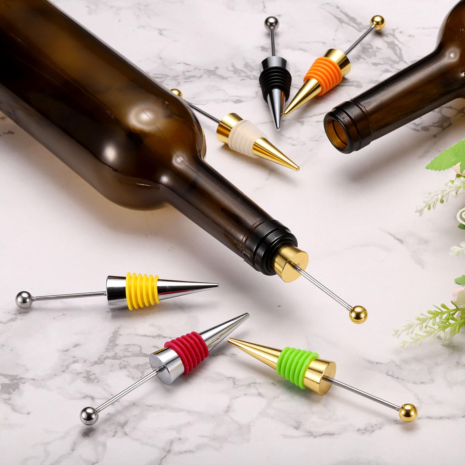 uxcell 10 tapones para botellas de vino con cuentas, tapón de vino, tapón de vino, tapones reutilizables para botellas de vino, tapones de sellado para bebidas, fiestas, bares, dorado/rosa
